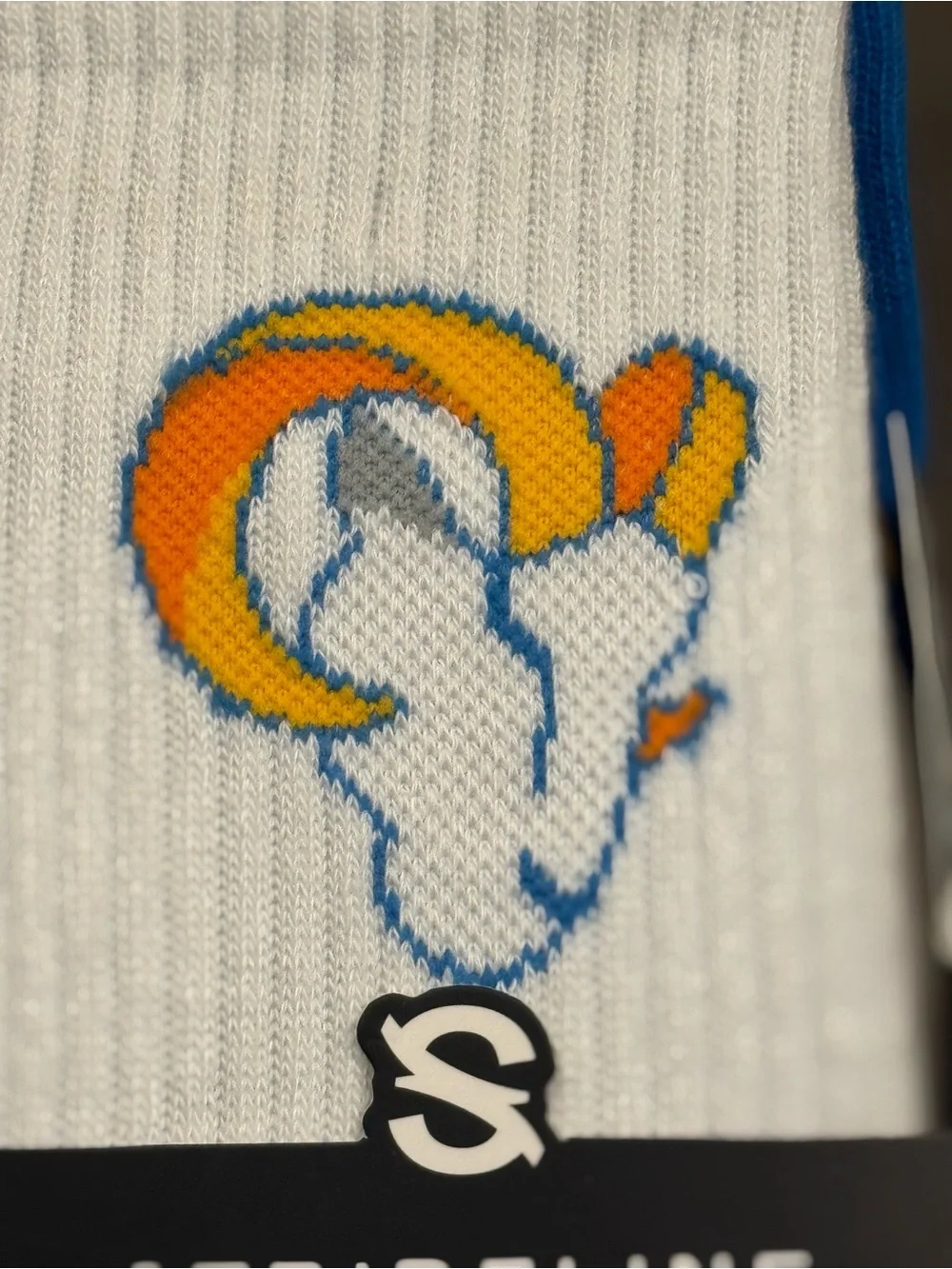 Strideline Men’s White Athletic Crew Socks with Blue & Yellow Accents